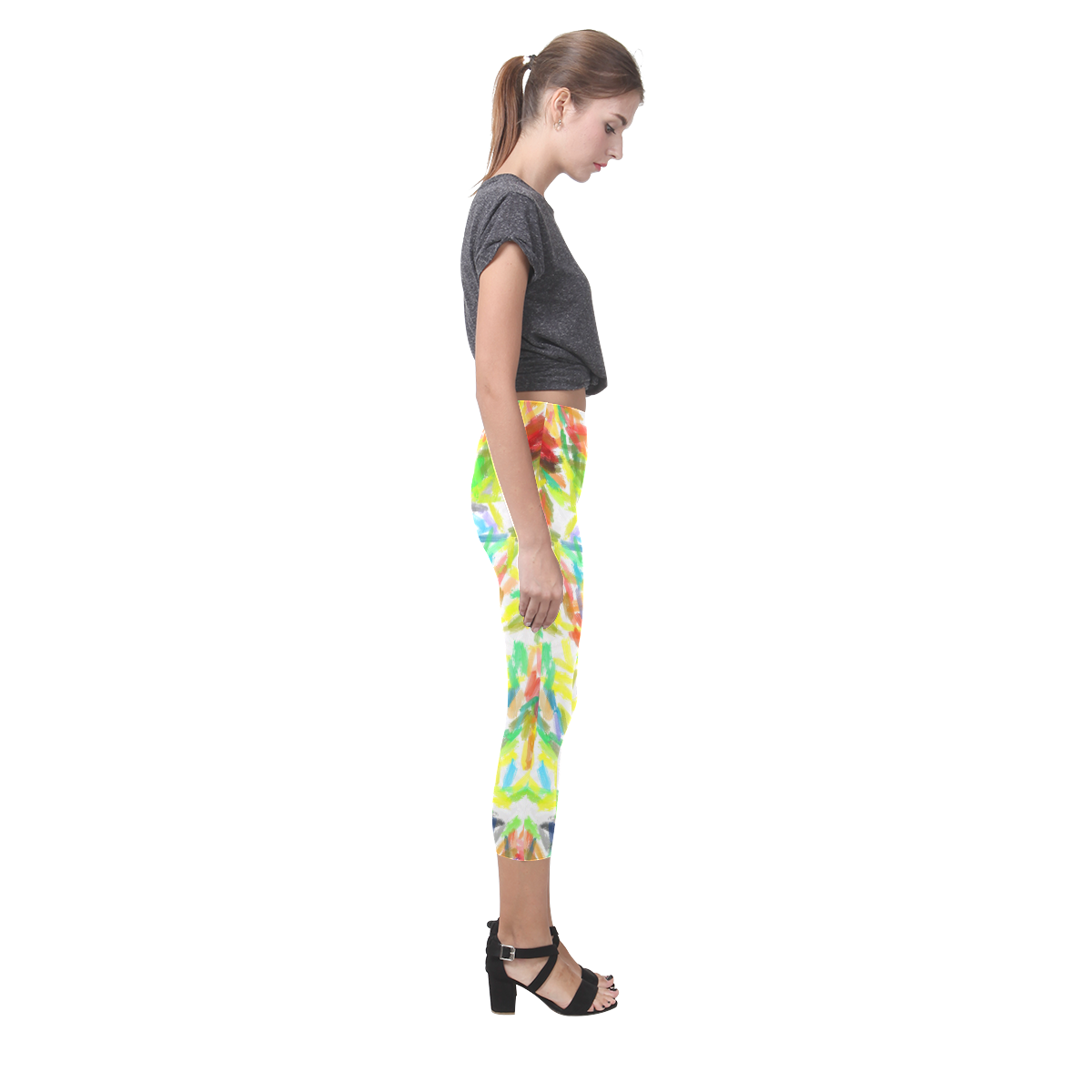 Colorful brush strokes Capri Legging (Model L02)