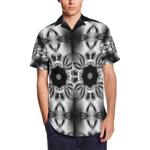 Lilith Lotus Flower Gothic Underground Satin Dress Shirt Men's Short Sleeve Shirt with Lapel Collar (Model T54)
