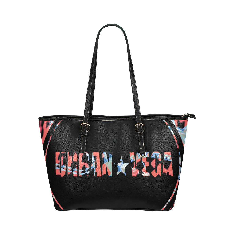 Black with colorful logo name Leather Tote Bag/Large (Model 1651)
