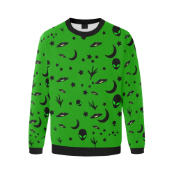 Alien Flying Saucers Stars Pattern on Green Men's Oversized Fleece Crew Sweatshirt (Model H18)