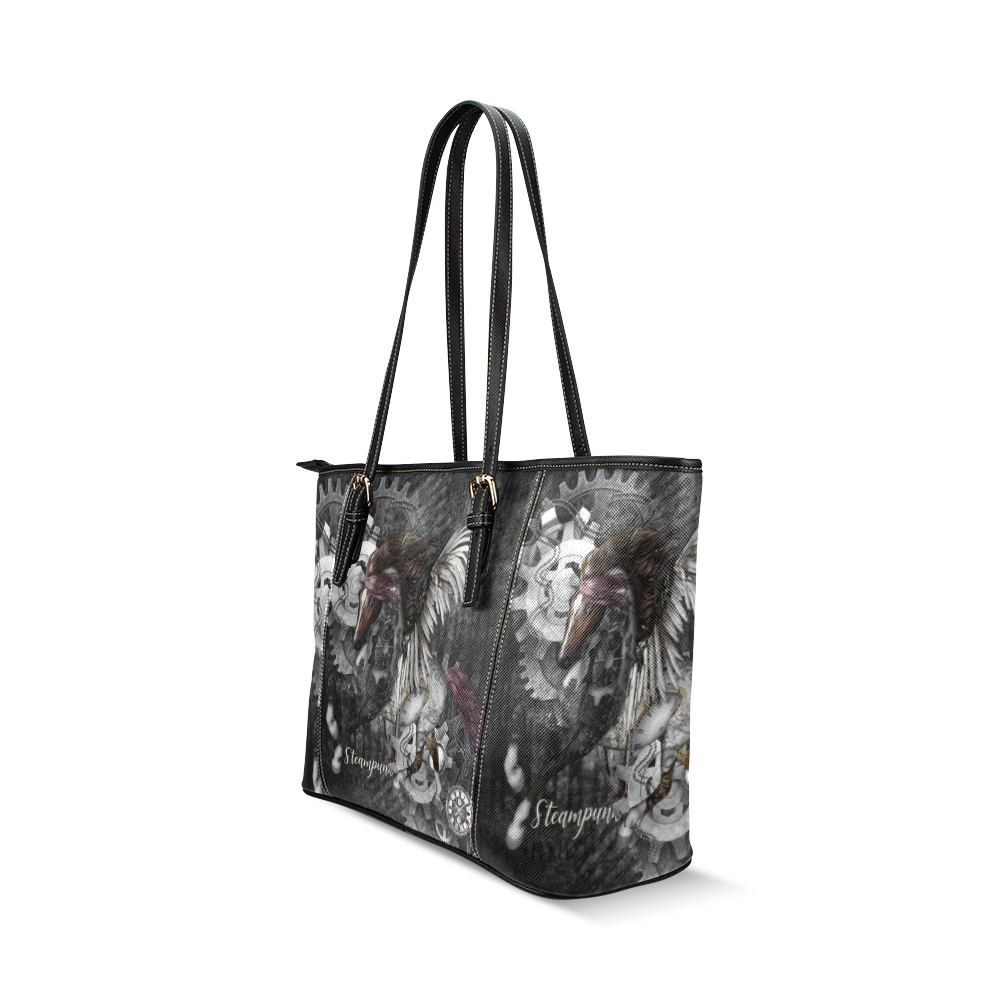 Aweswome steampunk horse with wings Leather Tote Bag/Large (Model 1640)