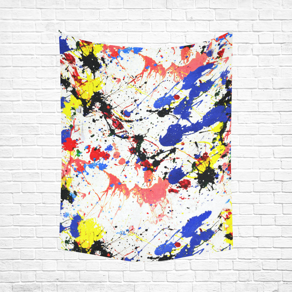 Blue and Red Paint Splatter Cotton Linen Wall Tapestry 60"x 80"