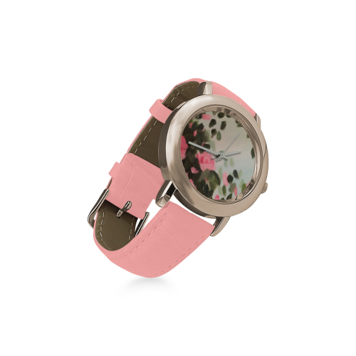 Roses & Bushes - Women's Rose Gold Leather Strap Watch(Model 201)