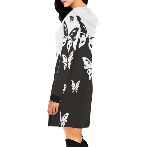 Animals Nature - Splashes Tattoos with Butterflies All Over Print Hoodie Mini Dress (Model H27)