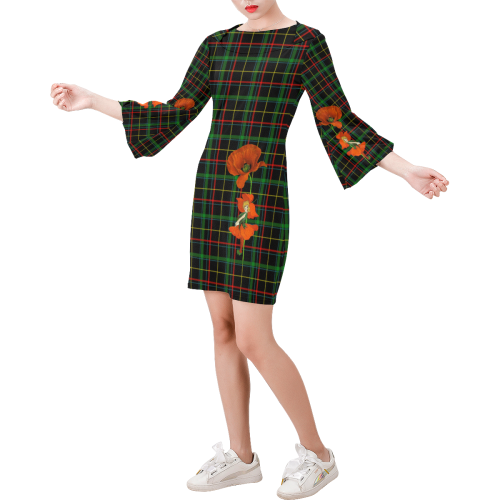 Poppy Elve On Tartan Bell Sleeve Dress (Model D52)