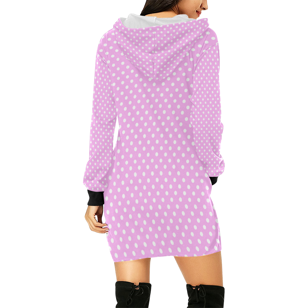Polka-dot pattern All Over Print Hoodie Mini Dress (Model H27)
