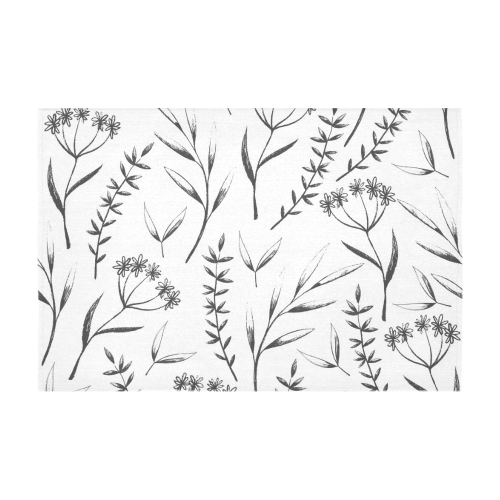 black white flowers Cotton Linen Tablecloth 60" x 90"