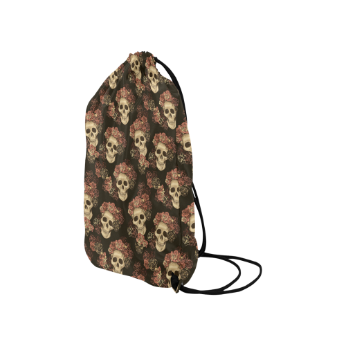 Skull and Rose Pattern Small Drawstring Bag Model 1604 (Twin Sides) 11"(W) * 17.7"(H)