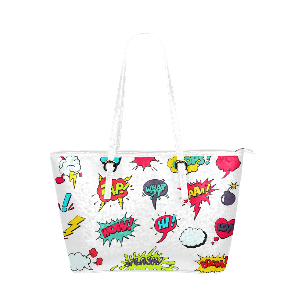 Fairlings Delight's Pop Art Collection- Comic Bubbles 53086q4 Leather Tote Bag/Small (Model 1651)