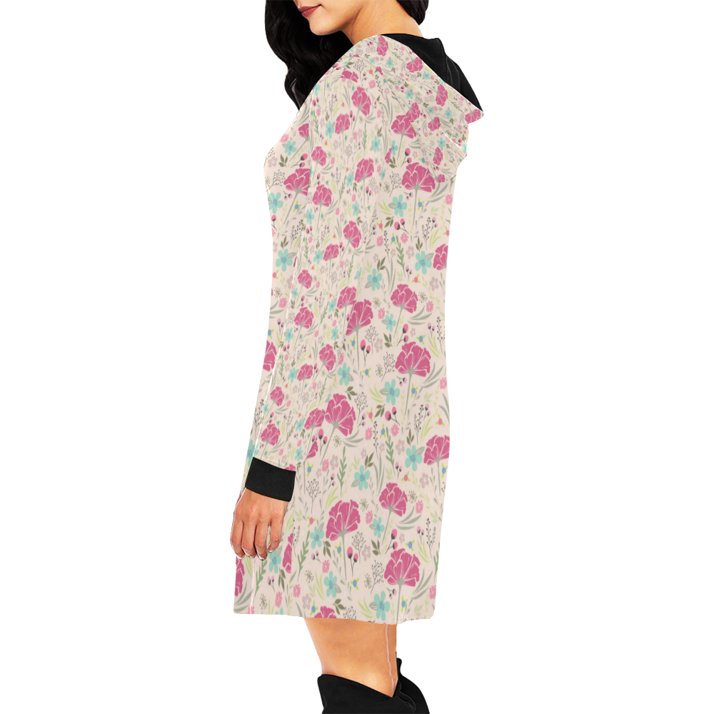 Floral Pattern All Over Print Hoodie Mini Dress (Model H27)