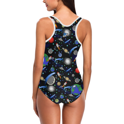 Galaxy Universe - Planets, Stars, Comets, Rockets Vest One Piece Swimsuit (Model S04)