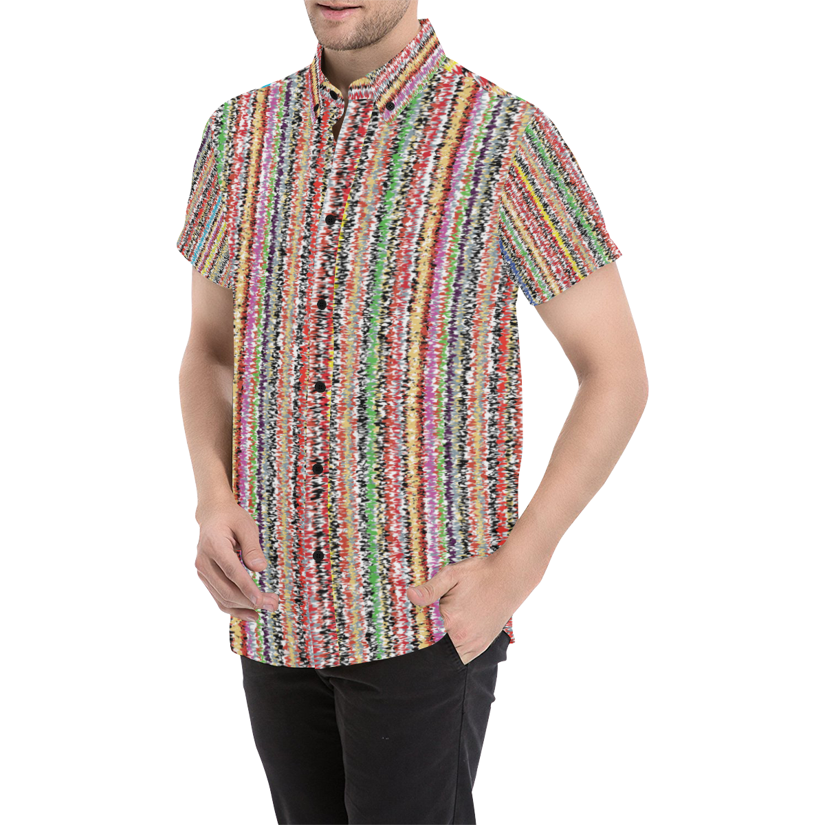 Patterns of colorful lines Men's All Over Print Short Sleeve Shirt (Model T53)