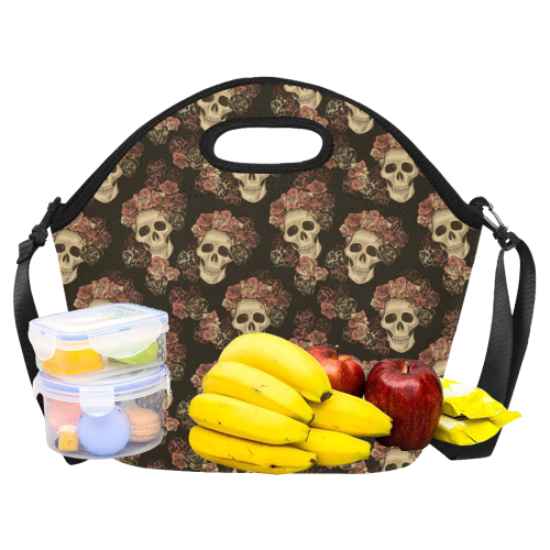 Skull and Rose Pattern Neoprene Lunch Bag/Large (Model 1669)