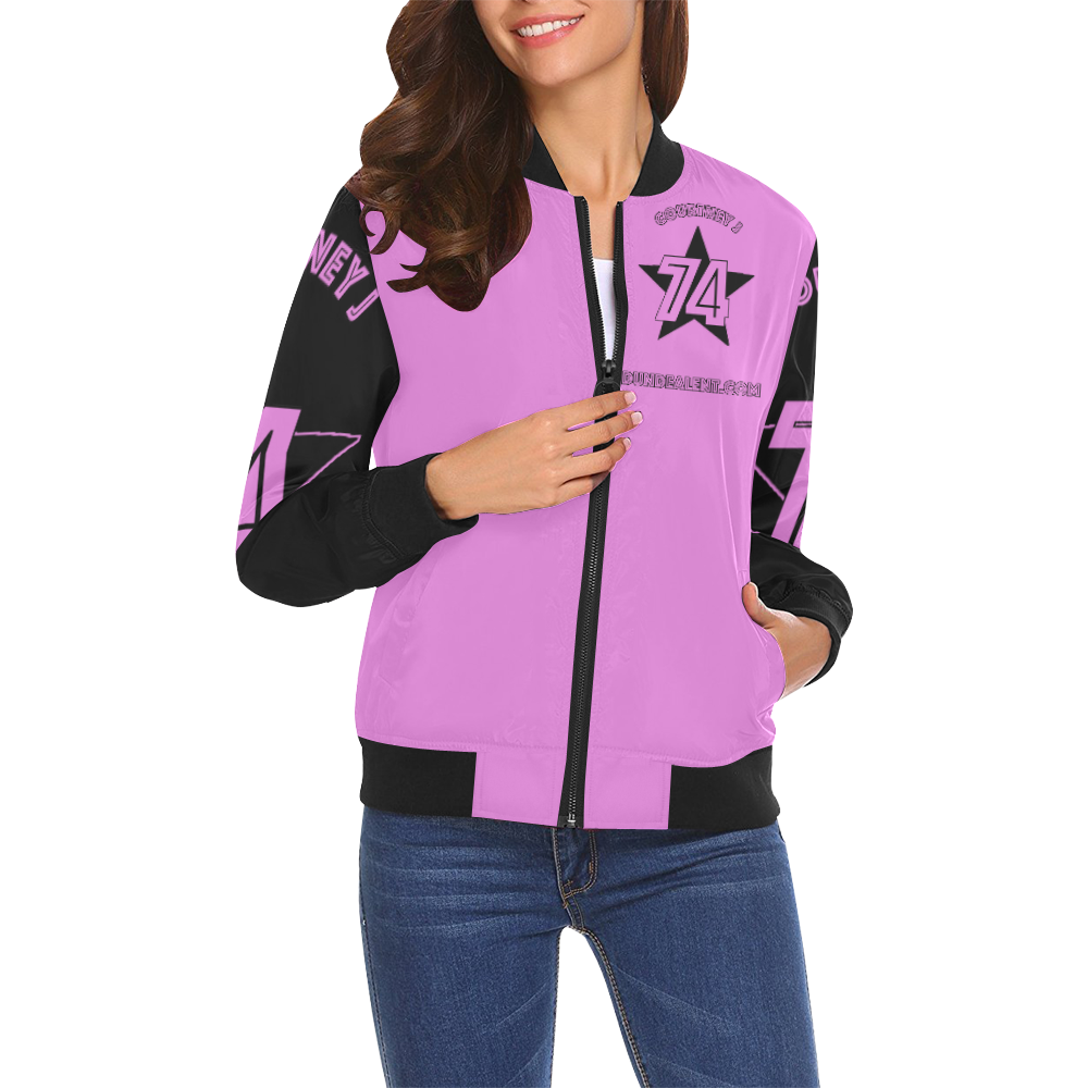 Courtney J Pink 745 Star II All Over Print Bomber Jacket for Women (Model H19)