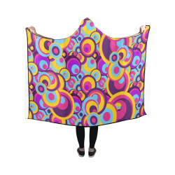 Retro Circles Groovy Violet, Yellow, Blue Colors Hooded Blanket 50''x40''