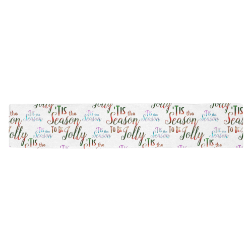 Christmas 'Tis The Season Pattern on White Table Runner 14x72 inch