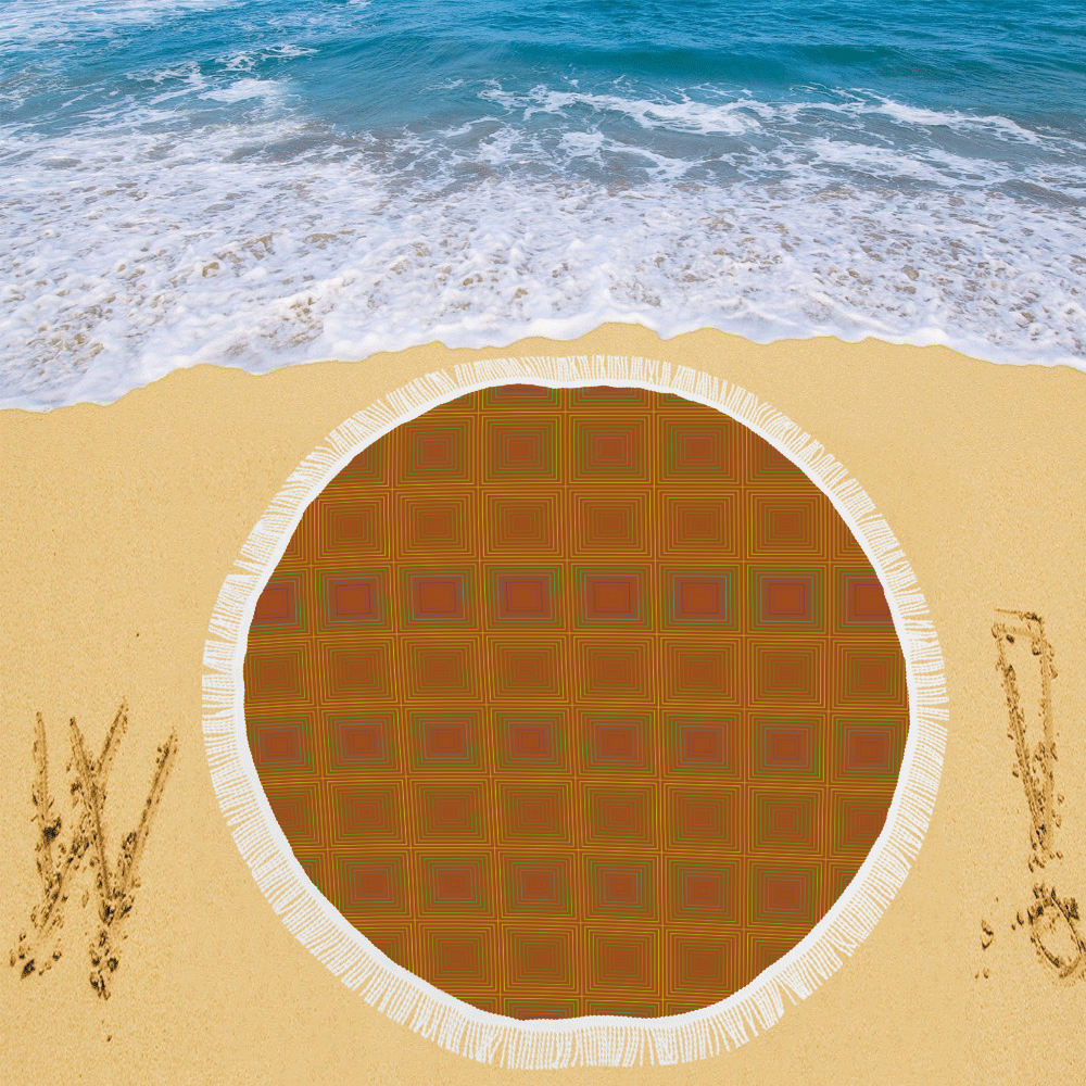 Copper reddish multicolored multiple squares Circular Beach Shawl 59"x 59"