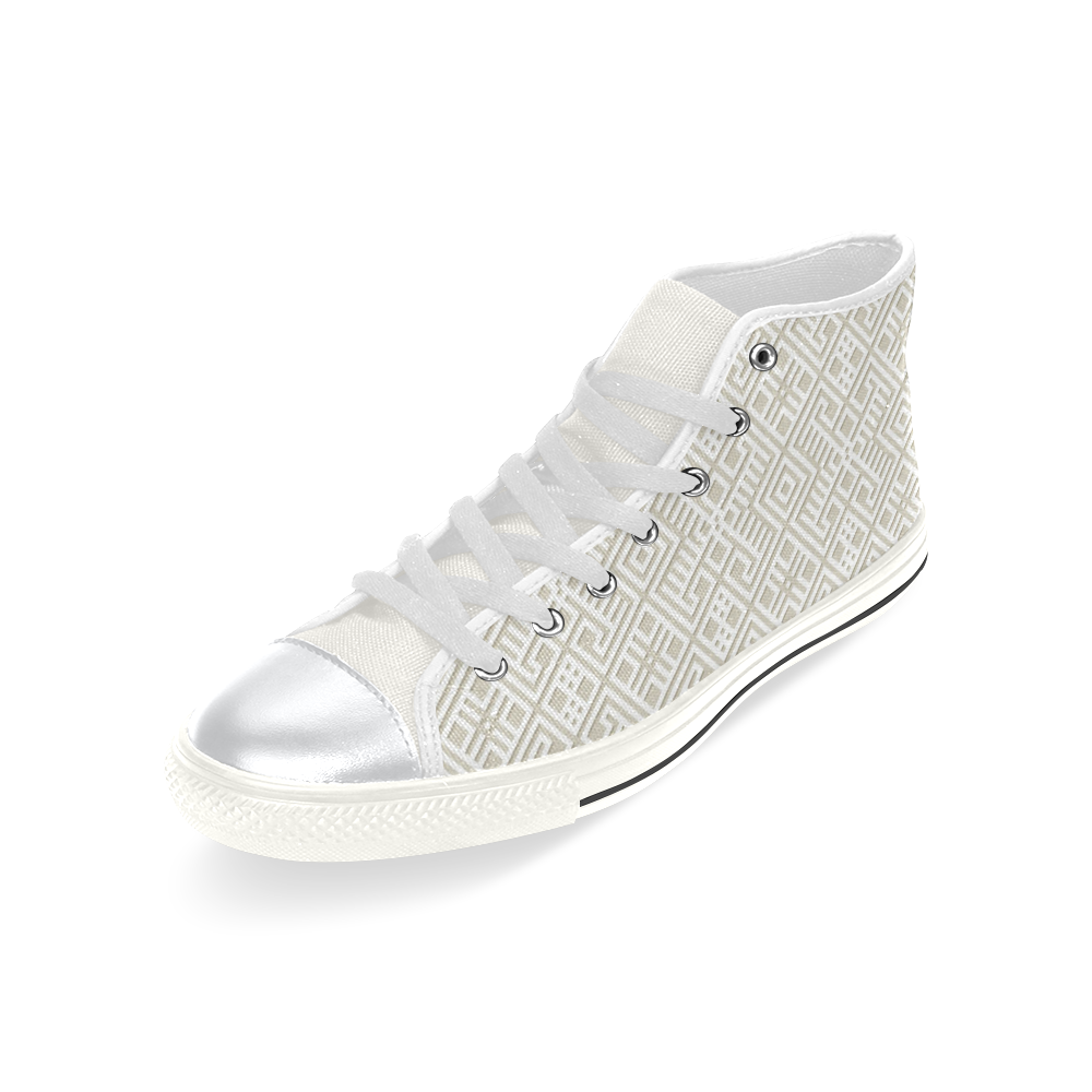 White 3D Geometric Pattern High Top Canvas Women's Shoes/Large Size (Model 017)