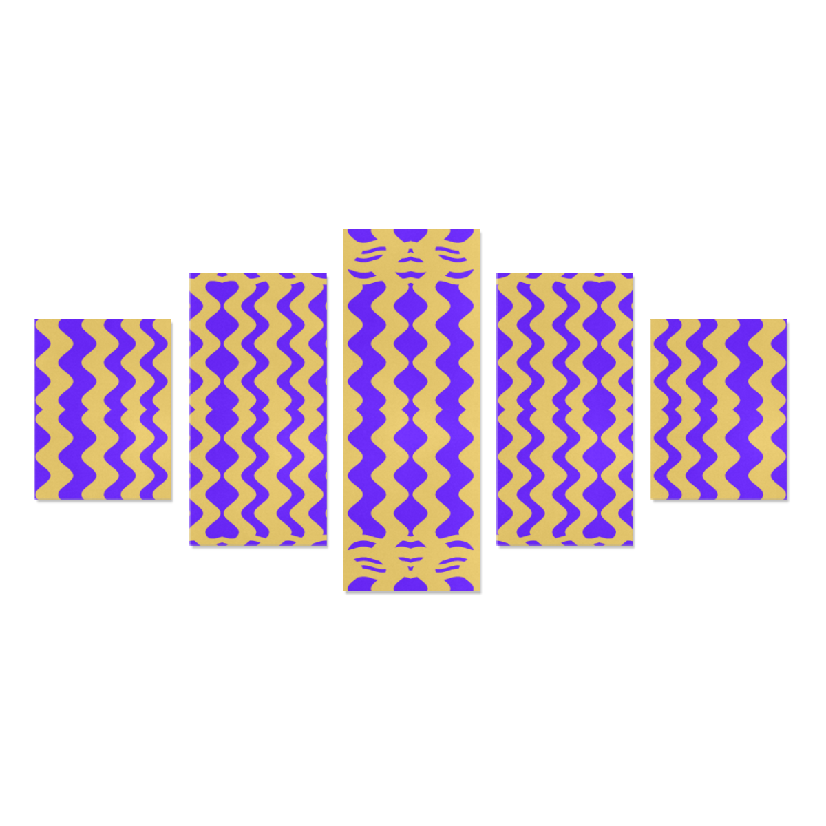 Purple Yellow Modern  Waves Lines Canvas Print Sets B (No Frame)