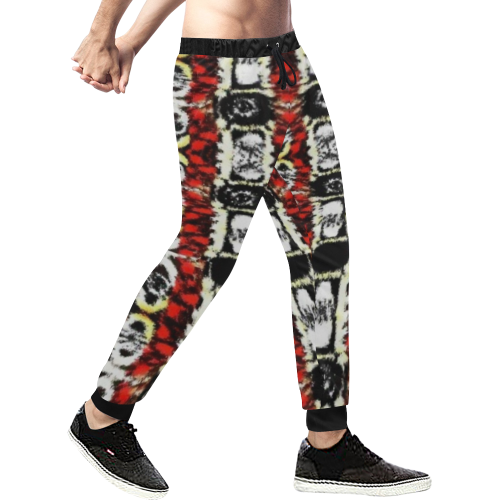 Weird red and white patterns all over print sweatpants Men's All Over Print Sweatpants (Model L11)