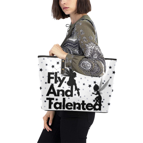 Fly & Talented White Chic Leather Tote Bag (Model 1709)