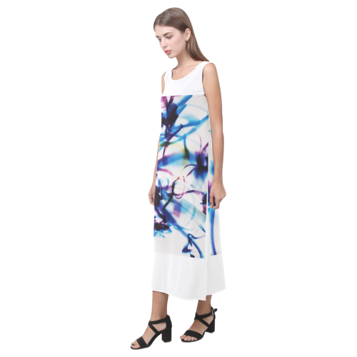 Abstract Photographic Drawing Phaedra Sleeveless Open Fork Long Dress (Model D08)