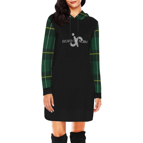 Escape the Norm in Green Plaid All Over Print Hoodie Mini Dress (Model H27)