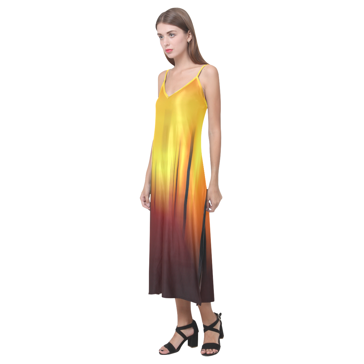 Lines V-Neck Open Fork Long Dress(Model D18)