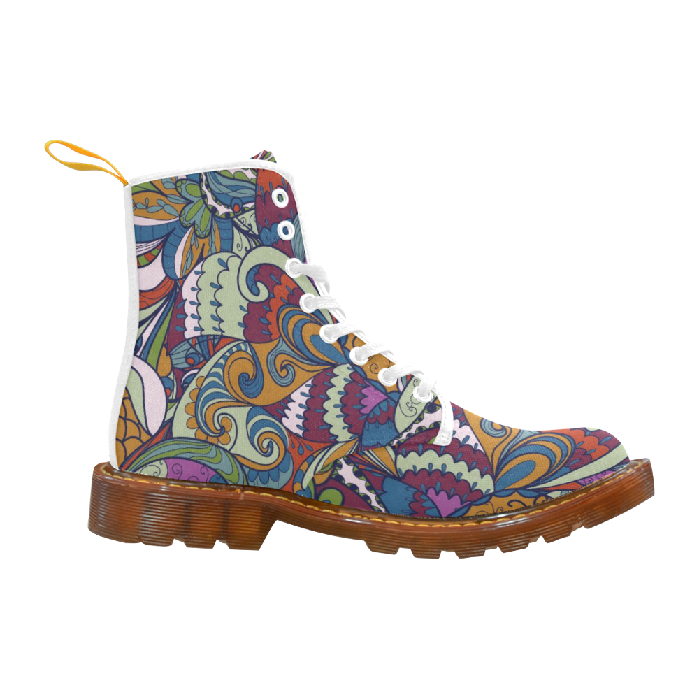 Seamless floral abstract hand-drawn waves pattern Martin Boots For Women Model 1203H
