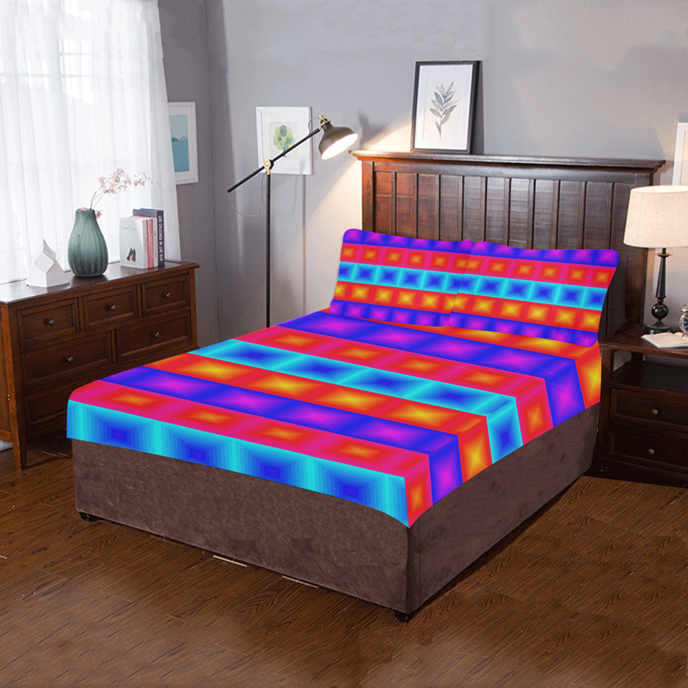 Red yellow blue orange multicolored multiple squares 3-Piece Bedding Set