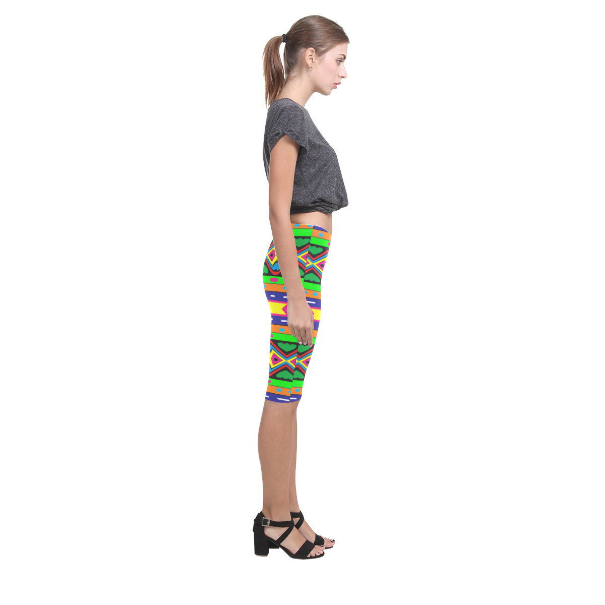Distorted colorful shapes and stripes Hestia Cropped Leggings (Model L03)