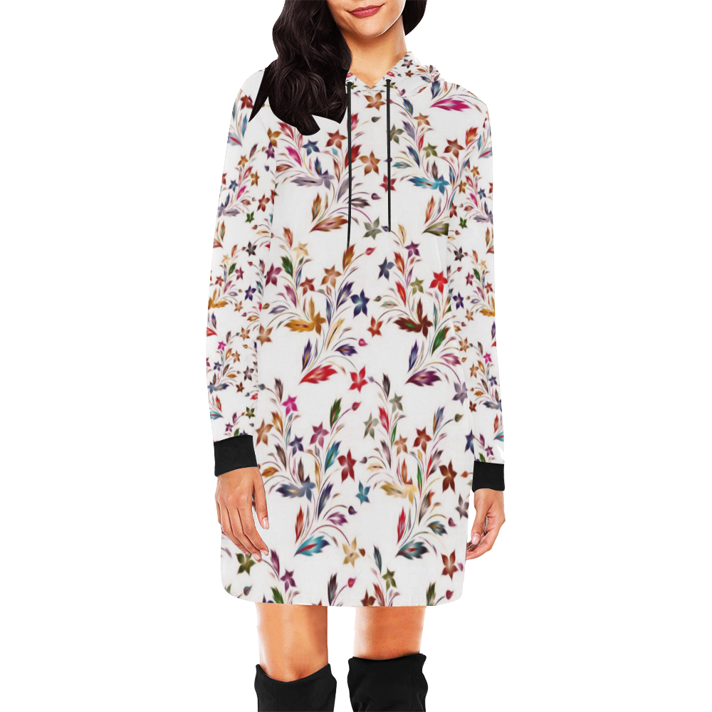 Vivid floral pattern 4182B by FeelGood All Over Print Hoodie Mini Dress (Model H27)