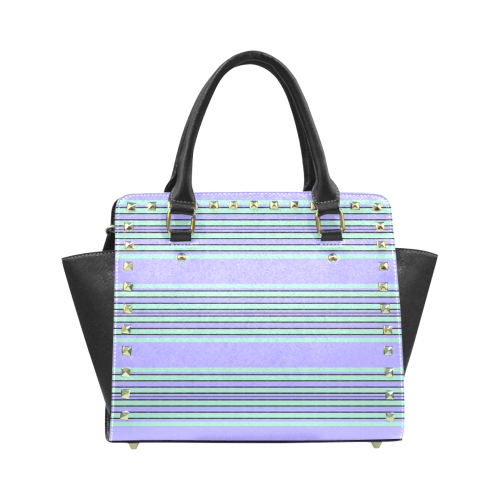 Mint Lavender Stripes Rivet Shoulder Handbag (Model 1645)