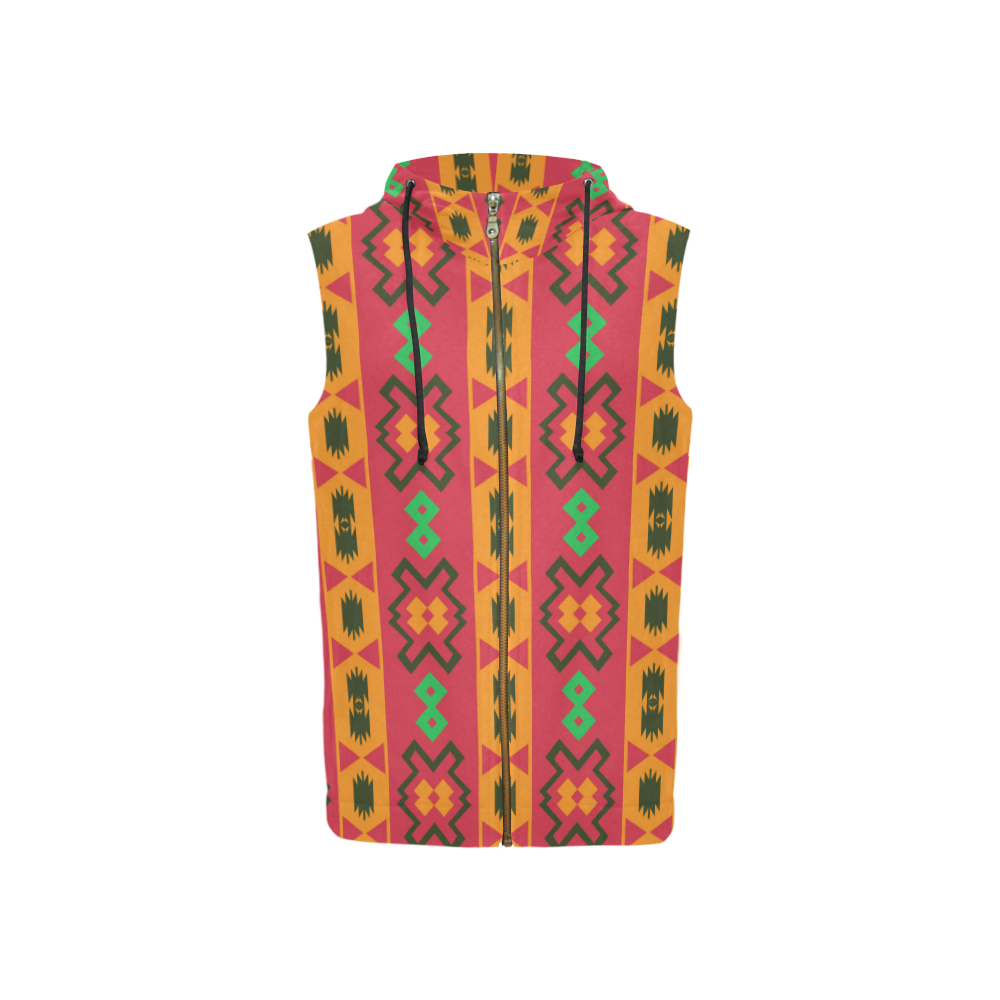 Tribal shapes in retro colors (2) All Over Print Sleeveless Zip Up Hoodie for Women (Model H16)