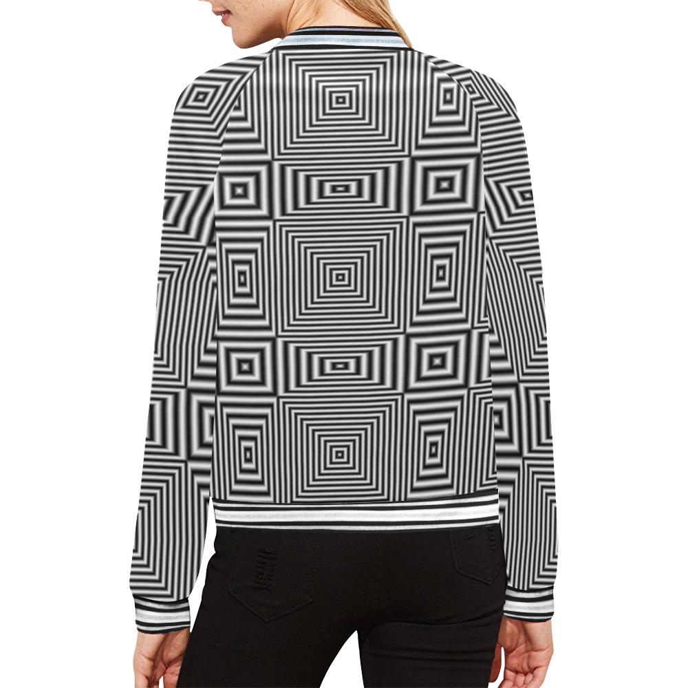 Striped geometric pattern Black Edging Version All Over Print Bomber Jacket for Women (Model H21)