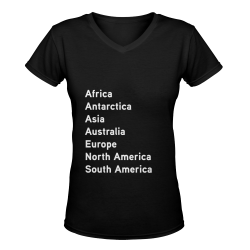 continents-whContinents (white on black) Women's Deep V-neck T-shirt (Model T19)