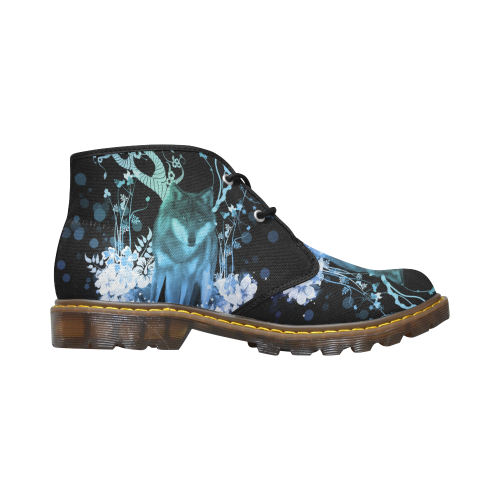 Awesome wolf with flowers Men's Canvas Chukka Boots (Model 2402-1)