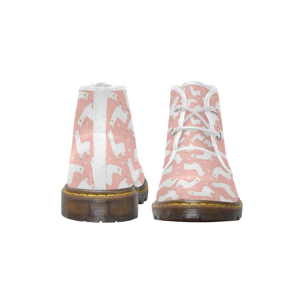 Pink Llama Pattern Women's Canvas Chukka Boots (Model 2402-1)
