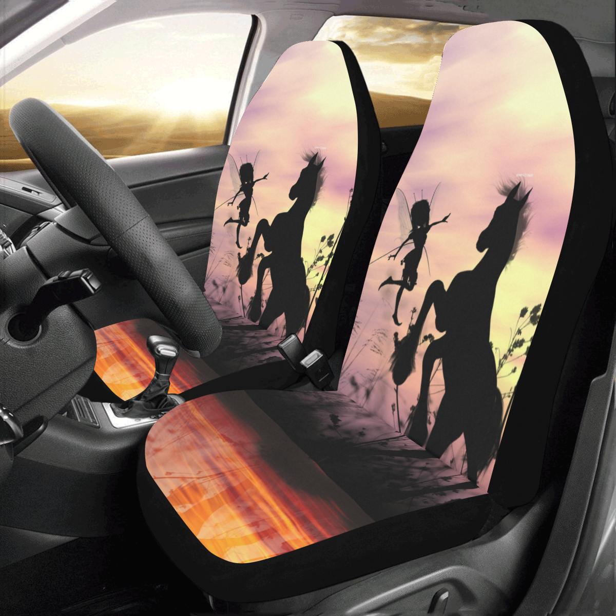 Wonderful fairy with foal in the sunset Car Seat Covers (Set of 2)