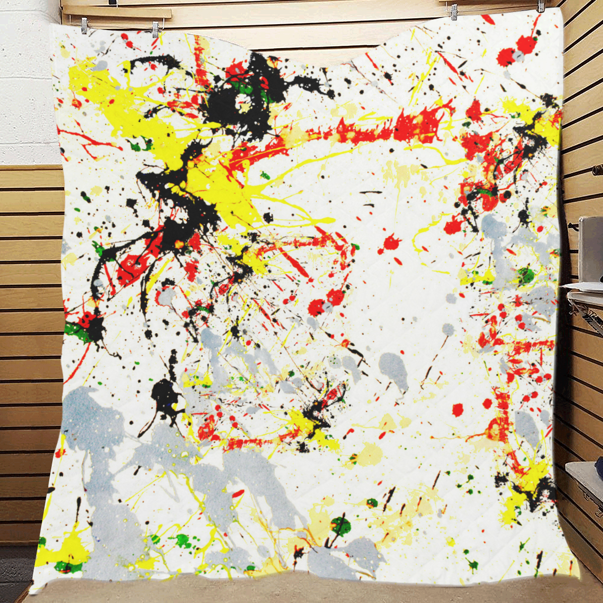 Black, Red, Yellow Paint Splatter Quilt 70"x80"