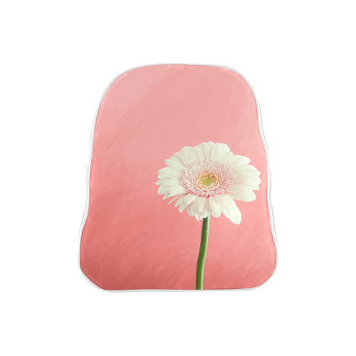 Gerbera Daisy - White Flower on Coral Pink School Backpack (Model 1601)(Small)