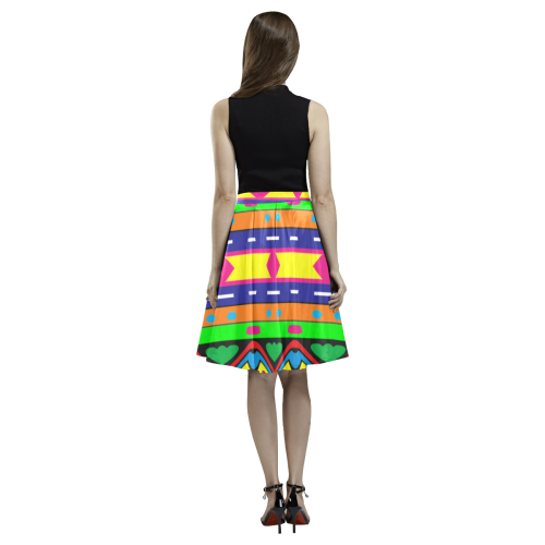 Distorted colorful shapes and stripes Melete Pleated Midi Skirt (Model D15)
