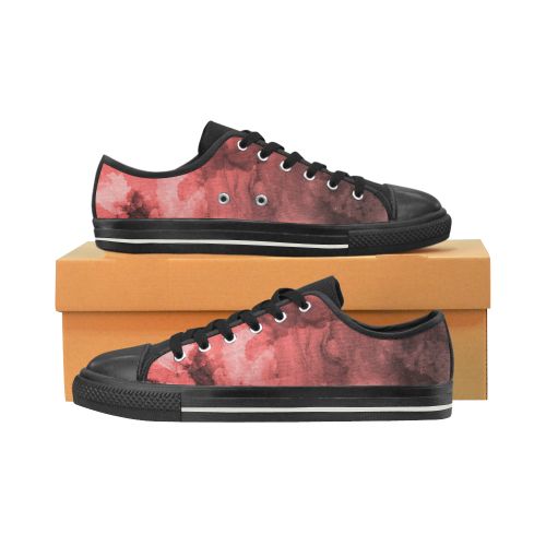 Red and Black Watercolour Low Top Canvas Shoes for Kid (Model 018)