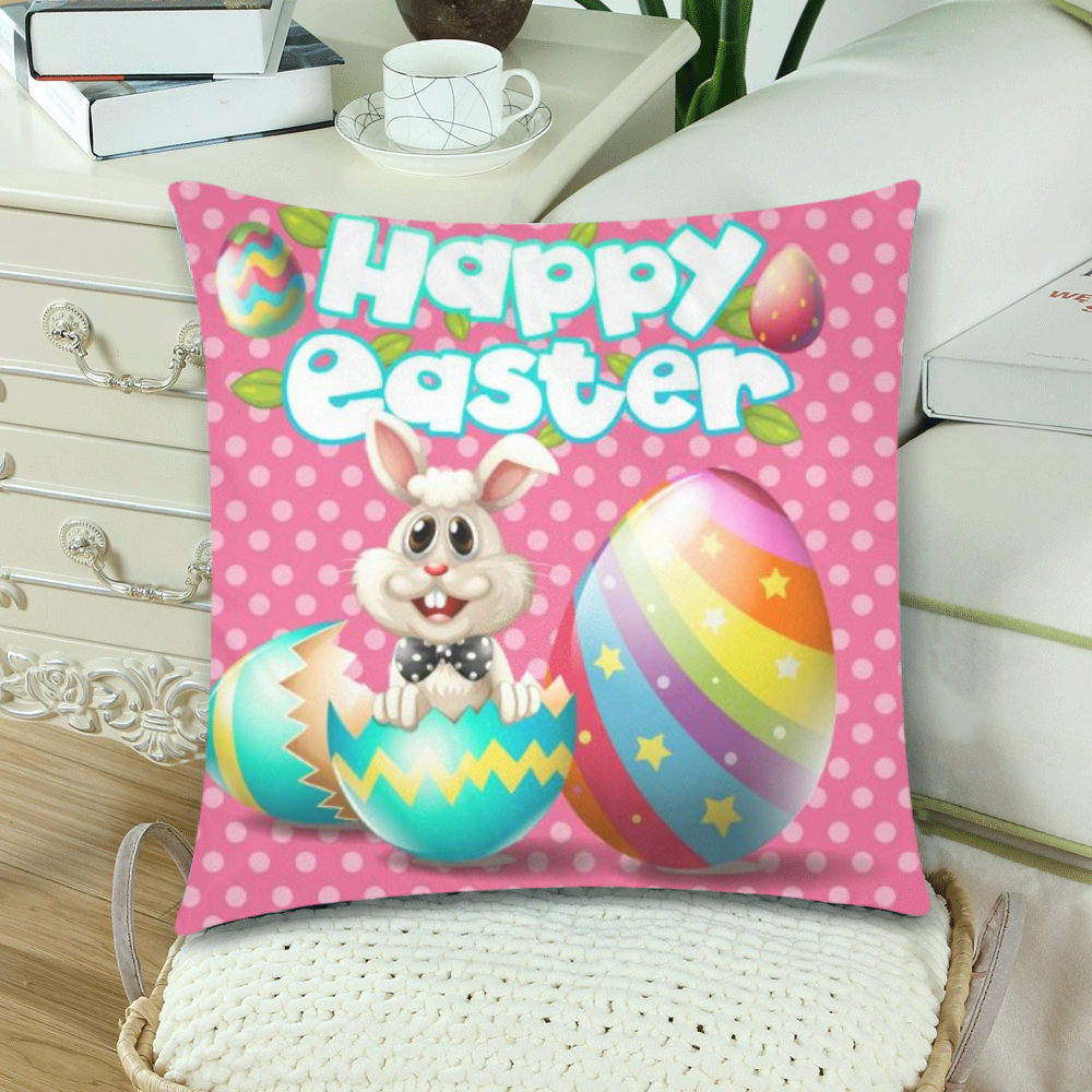 Happy Easter Bunny with Colorful Eggs Custom Zippered Pillow Cases 18"x 18" (Twin Sides) (Set of 2)