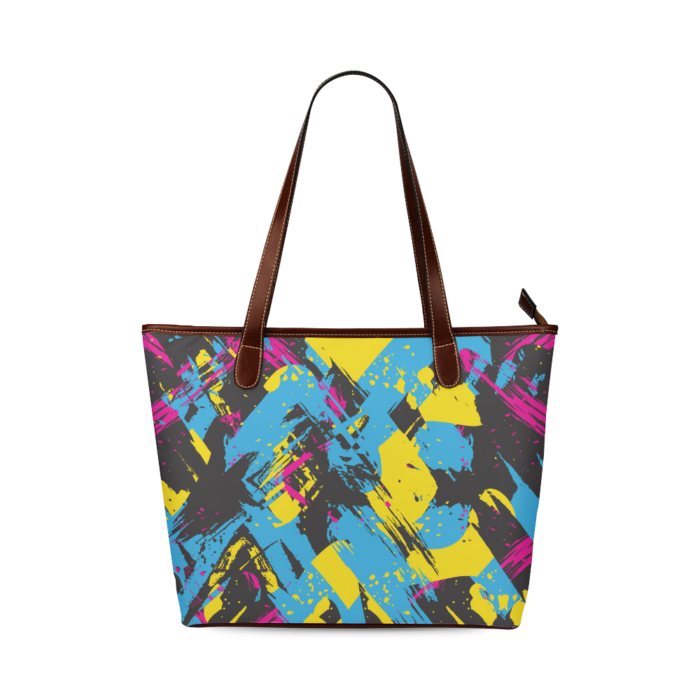 Colorful paint stokes on a black background Shoulder Tote Bag (Model 1646)