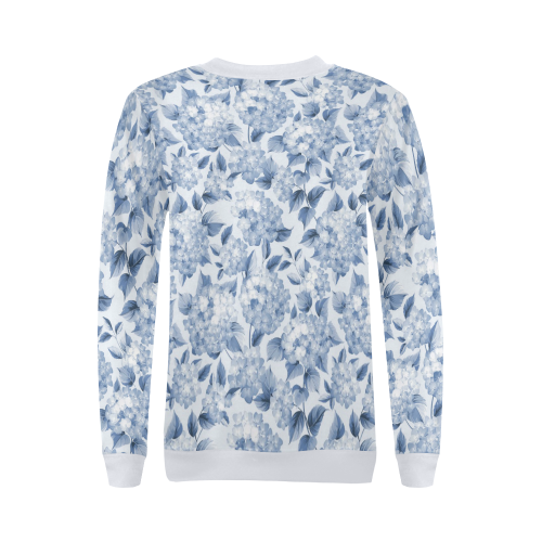 Blue and White Floral Pattern All Over Print Crewneck Sweatshirt for Women (Model H18)