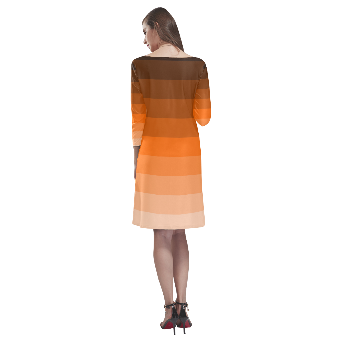 Orange stripes Rhea Loose Round Neck Dress(Model D22)