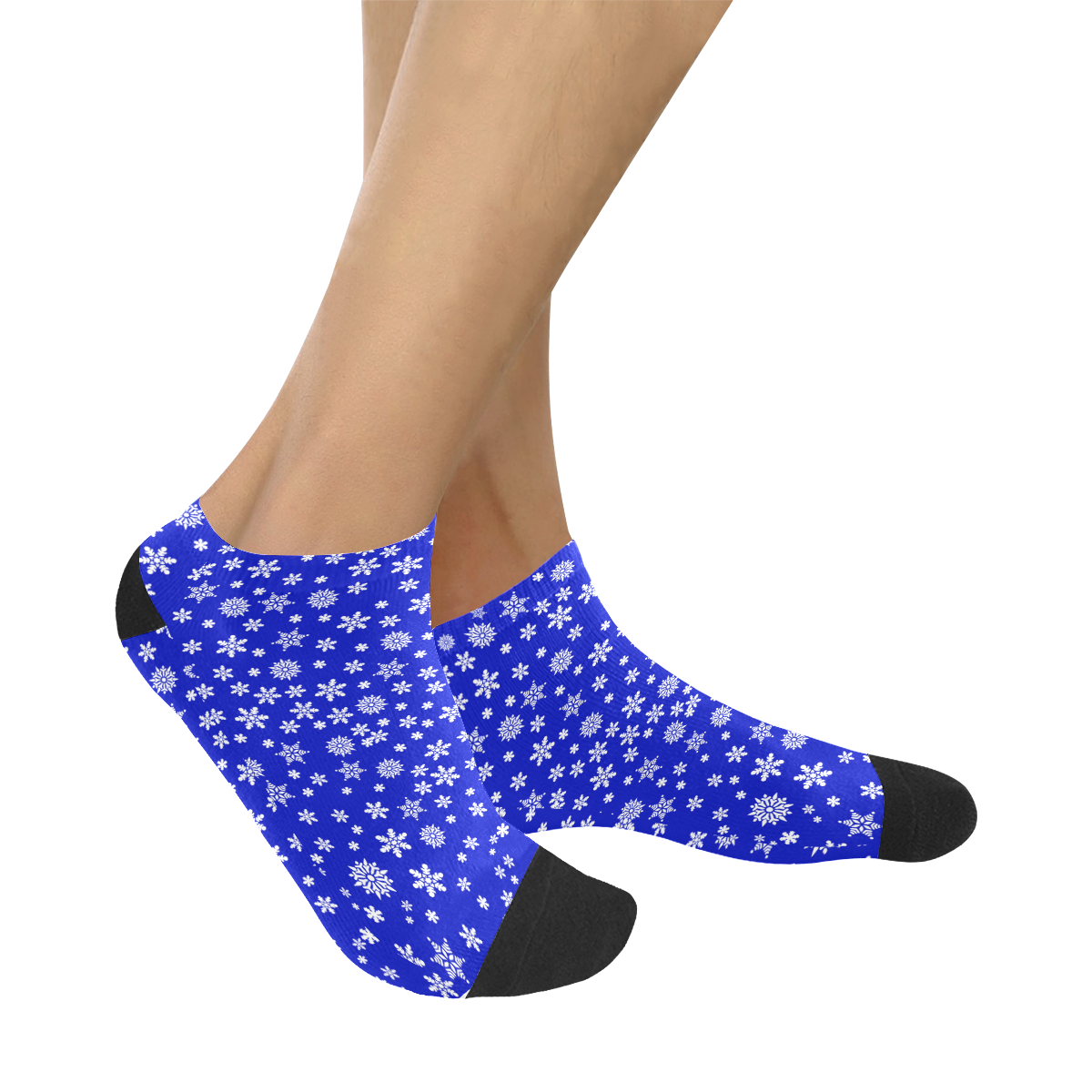 Christmas White Snowflakes on Blue Women's Ankle Socks