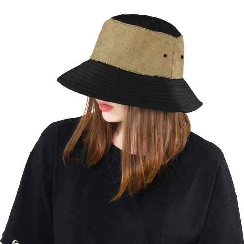 Burlap Coffee Sack Grunge Knit Look in black All Over Print Bucket Hat