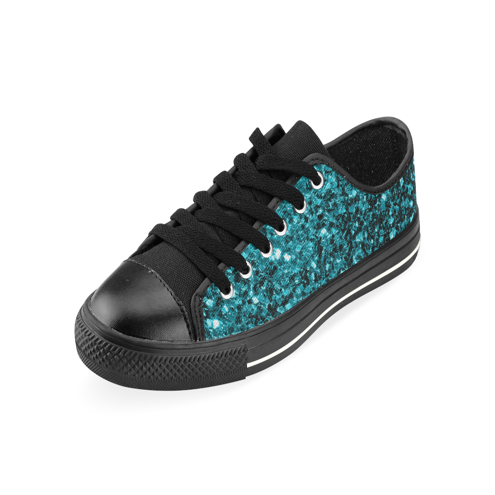Beautiful Aqua blue glitter sparkles Low Top Canvas Shoes for Kid (Model 018)